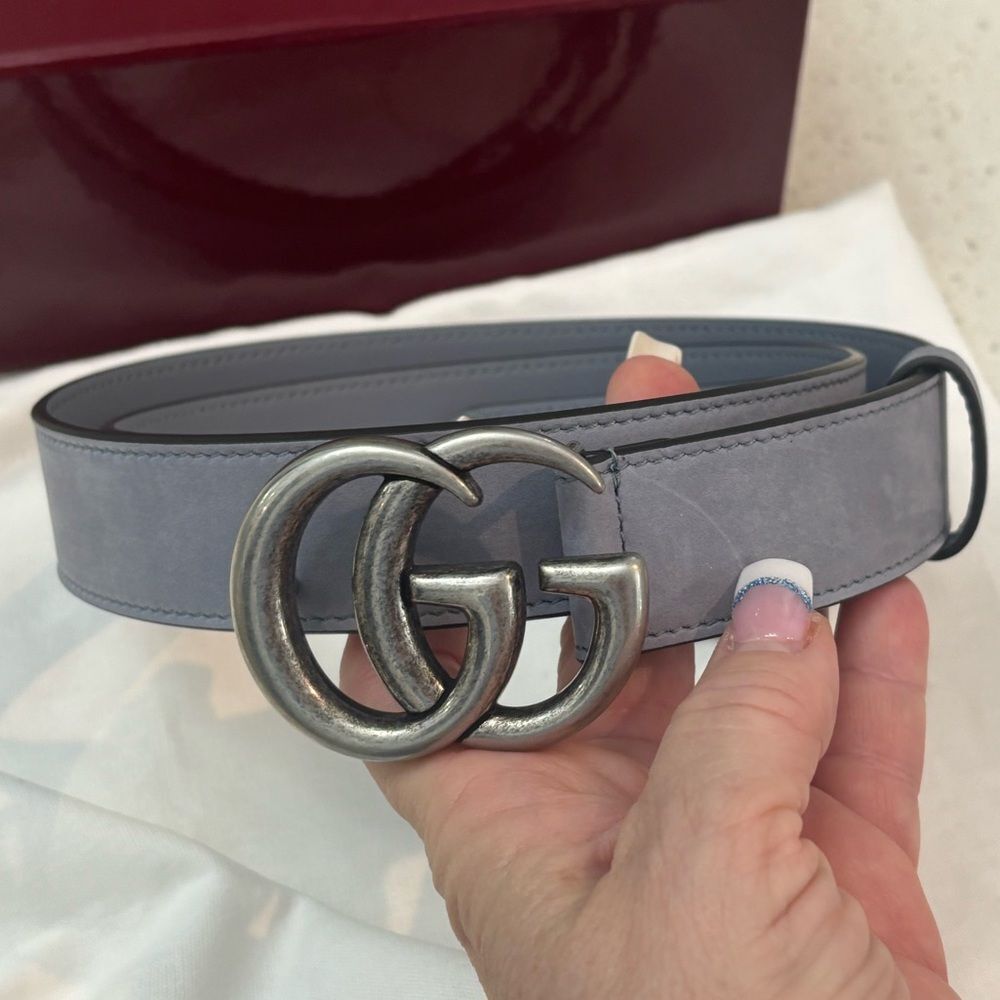 NEW Gucci Gray SUEDE Leather Belt with Silver GG Buckle size 95/38